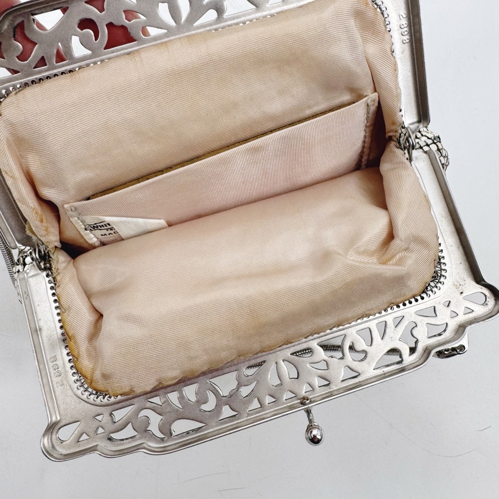 Vintage Whiting & Davis Silver Mesh Evening Bag Art Deco Frame Mirror - Picture 4 of 11